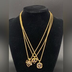 Nina Ricci Vintage Gold Tone Set Of 3 Necklaces Crystals